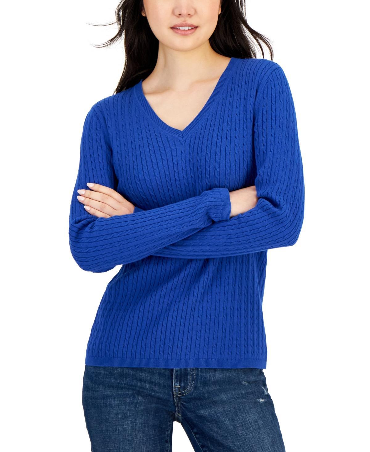 Tommy Hilfiger Womens Cotton Cable Ivy V-Neck Sweater Product Image