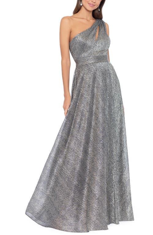 Betsy & Adam Metallic One-Shoulder Crinkle Gown Product Image