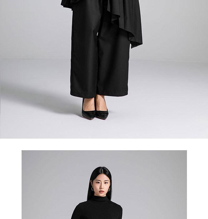 Drawstring Waist Mock Two-Piece Plain Asymmetrical Pleated Panel Wide Leg Pants Product Image