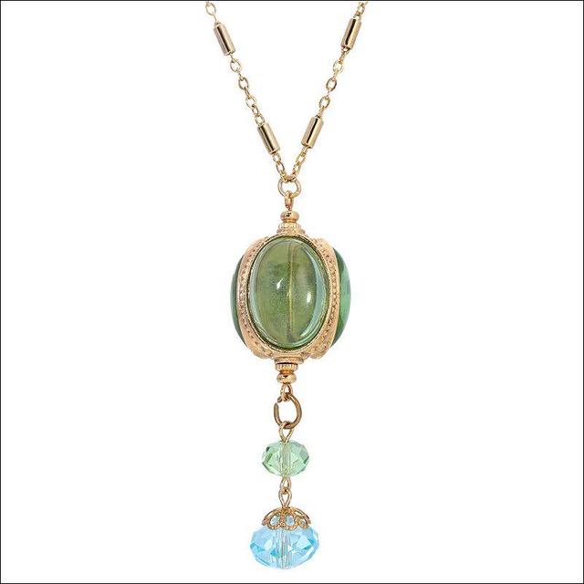 1928 Gold Tone Green Three-Sided Spinner Drop Necklace, Womens Product Image