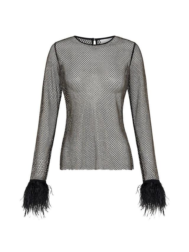 Womens Feather Embellished Hotfix Mesh Blouse Product Image