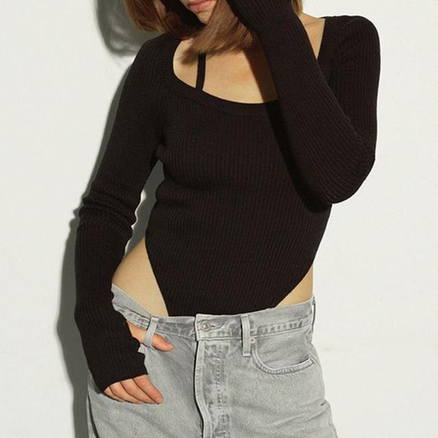 Long-Sleeve Scoop Neck Plain Bodysuit Top Product Image