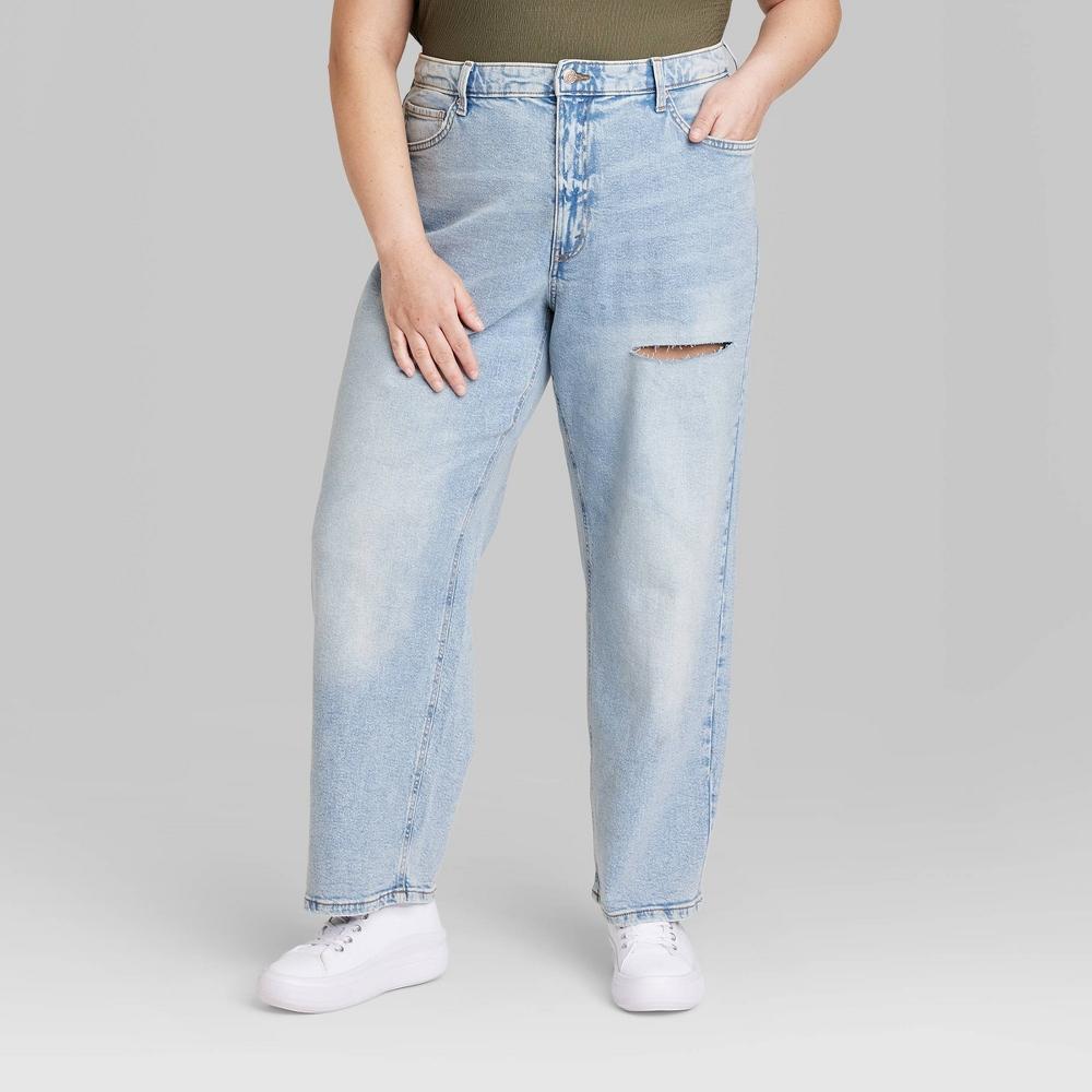 Womens High-Rise 90s Relaxed Slashed Straight Jeans - Wild Fable Light Wash Product Image