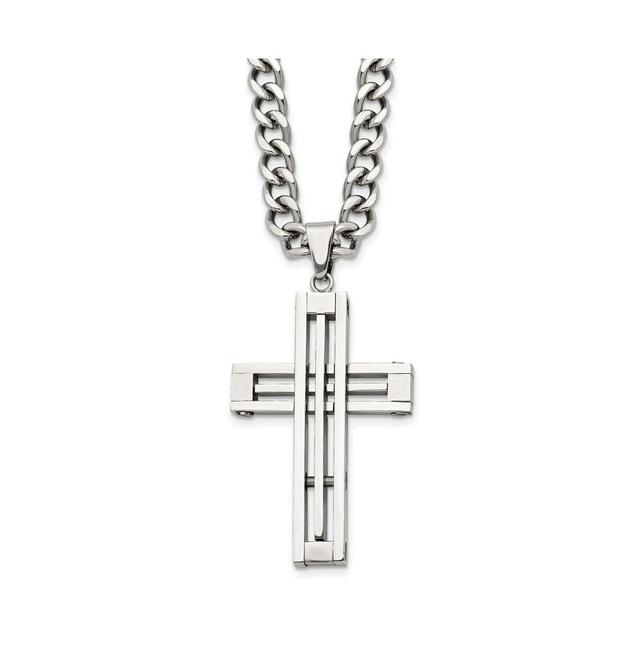 Chisel Stainless Steel Polished Cross Pendant on a Curb Chain Necklace Product Image