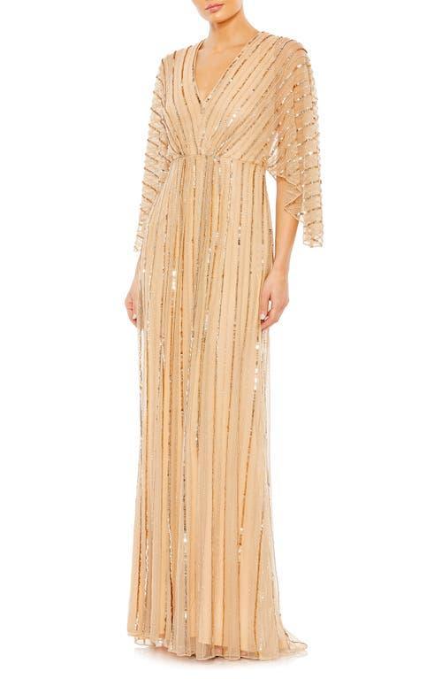 Womens Wide-Sleeve Sequin Beaded Gown Product Image