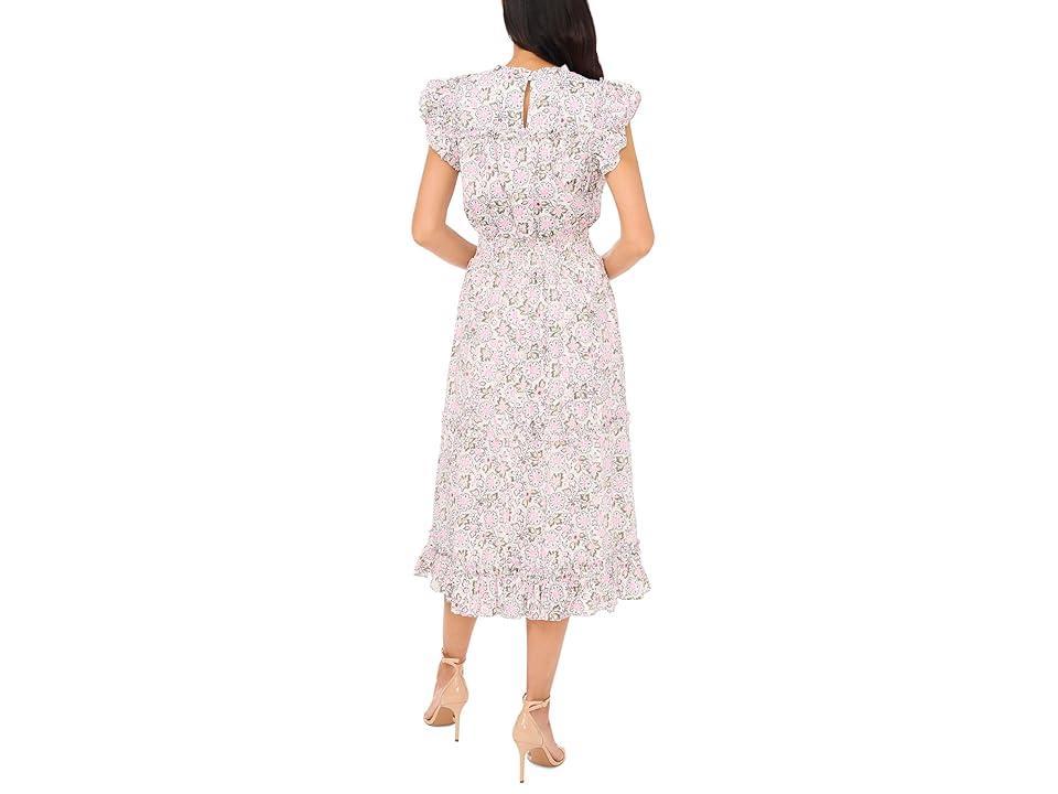 CeCe Printed Smocked Waist Midi Dress (New Ivory) Women's Dress Product Image