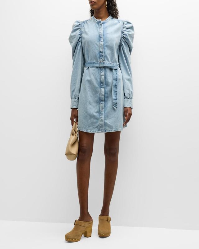 FRAME Gillian Belted Puff Shoulder Long Sleeve Denim Dress Product Image