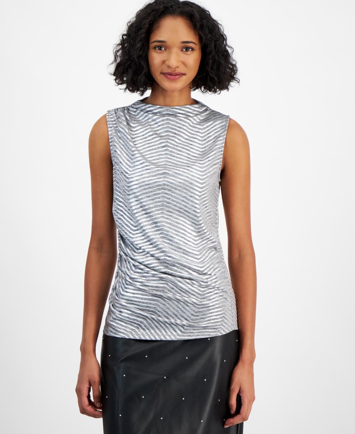 Bar Iii Womens Sleeveless Foil-Print Blouse, Created for Macys - Grey Product Image