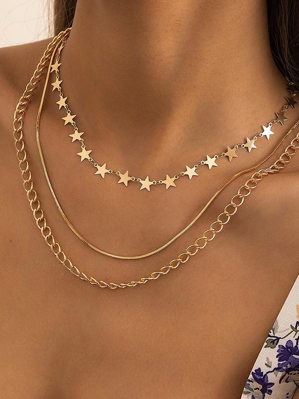 Layered Snake Chain Solid Color Star Shape Necklaces Accessories Product Image