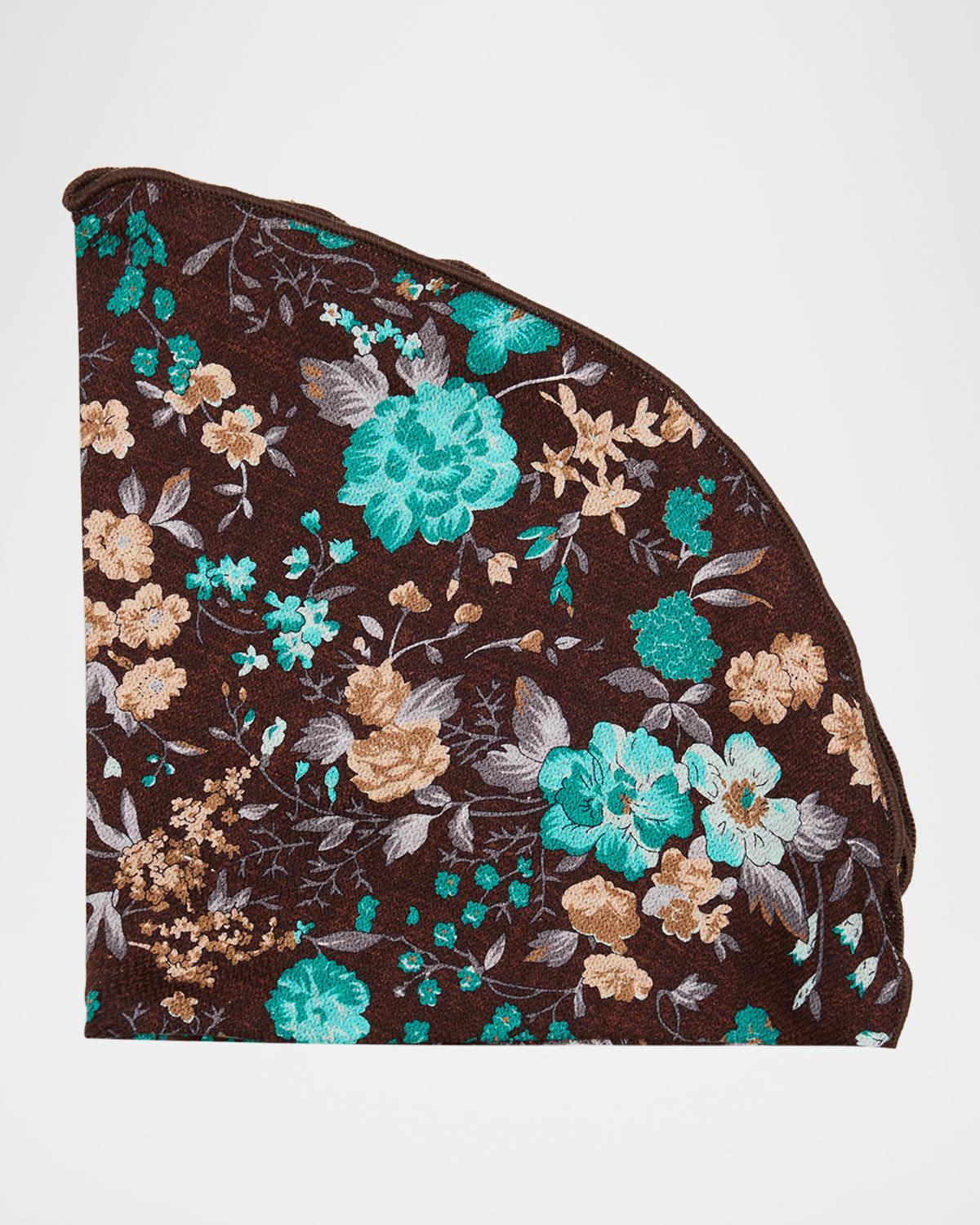 Mens Silk Reversible Floral and Geometric Pocket Round Product Image