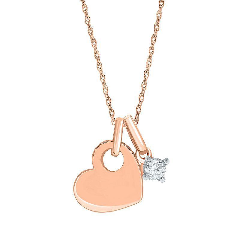 Sterling Silver Diamond Accent Heart Charm Necklace, Womens Pink Tone Product Image