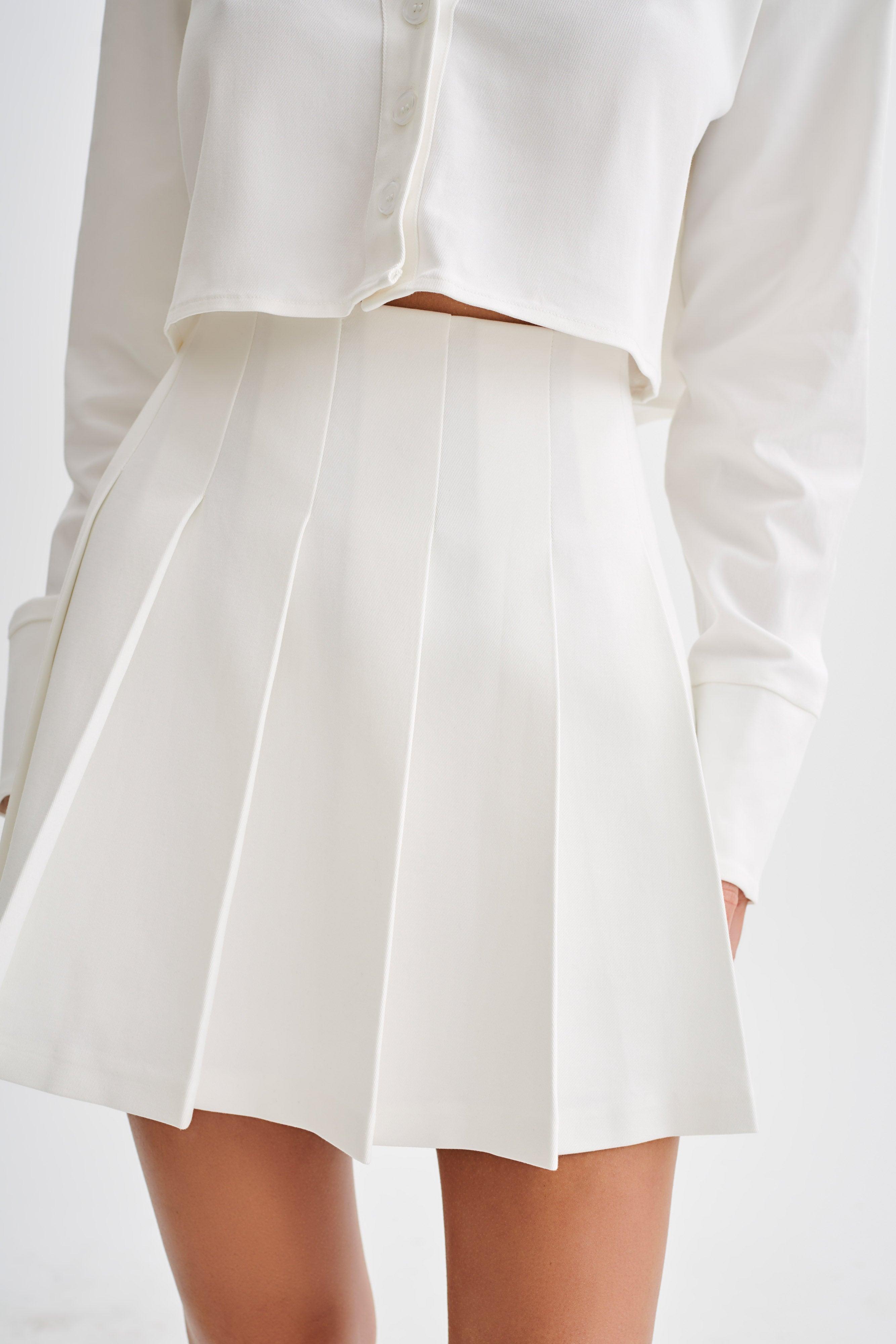 Julianna Cotton Pleated Mini Skirt - White Product Image