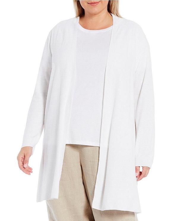 Eileen Fisher Plus Size Organic Linen Blend Open Front Long Cardigan Product Image