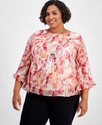 Plus Size Ruffled-Cuff Necklace Top, Created for Macy's Product Image