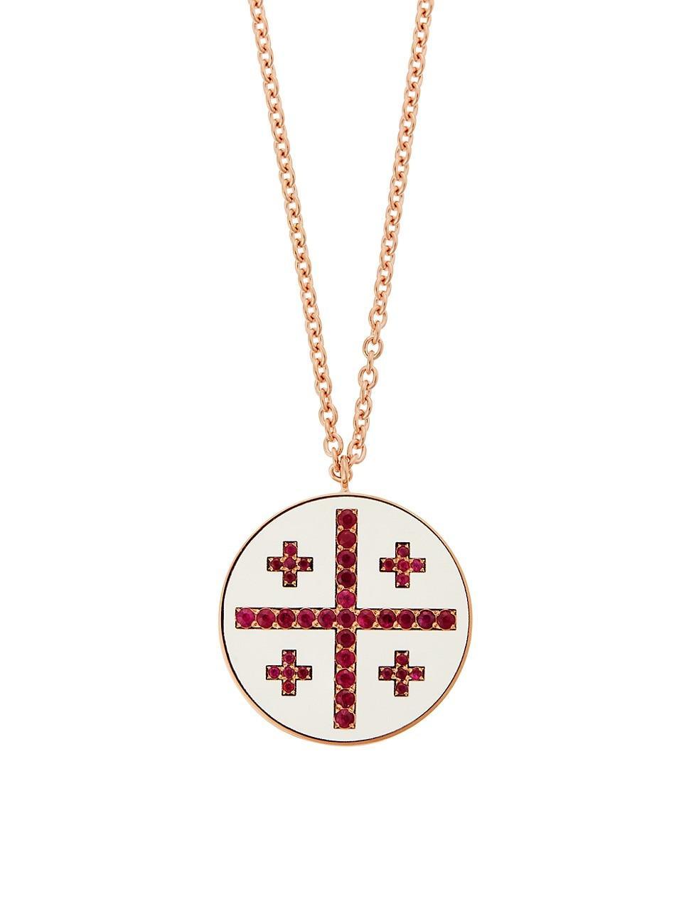 Womens Liberty 18K Rose Gold, Enamel & Ruby Jerusalem Cross Necklace product image