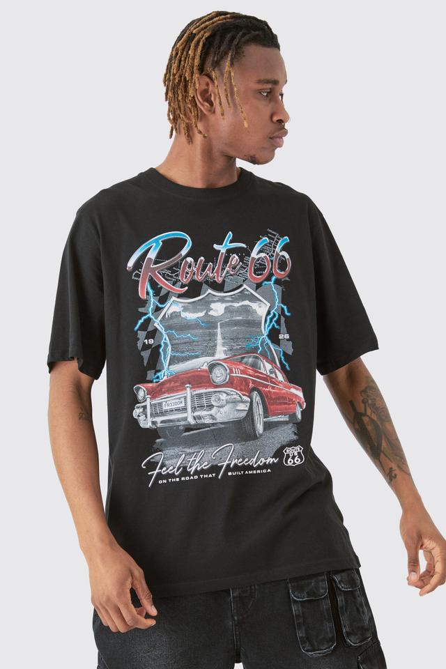 Tall Route 66 Racer Graphic T-shirt In Black | boohooMAN USA Product Image