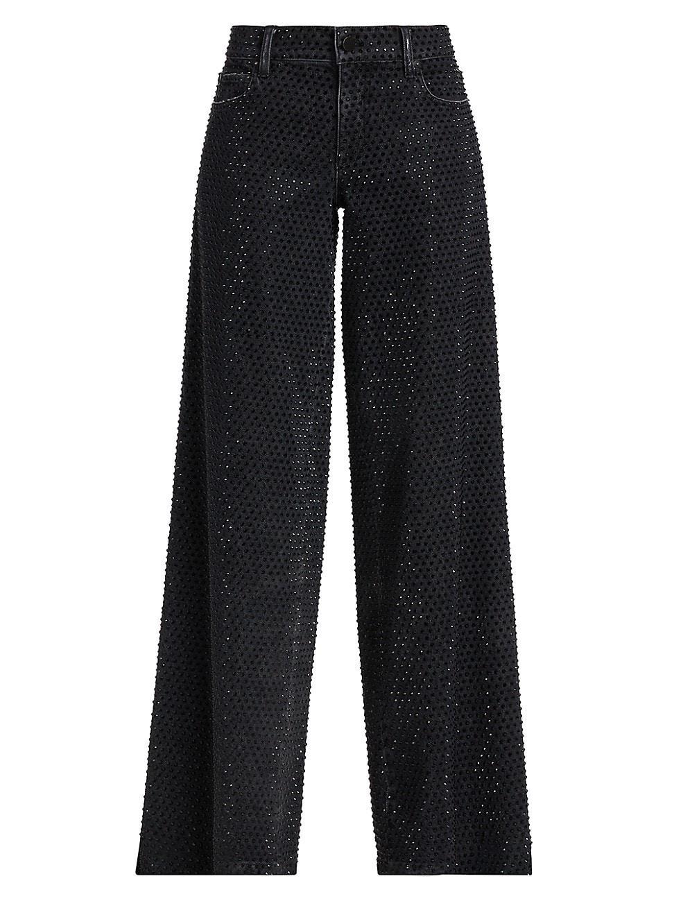 Womens Trish Crystal-Embellished Wide-Leg Jeans Product Image