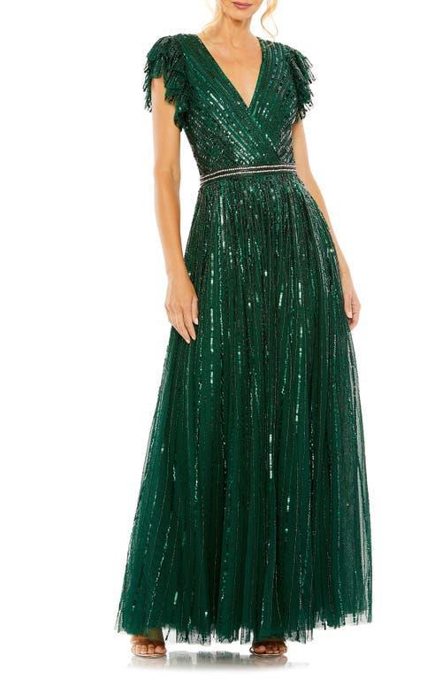 Mac Duggal Beaded Cap Sleeve Tulle A-Line Gown Product Image