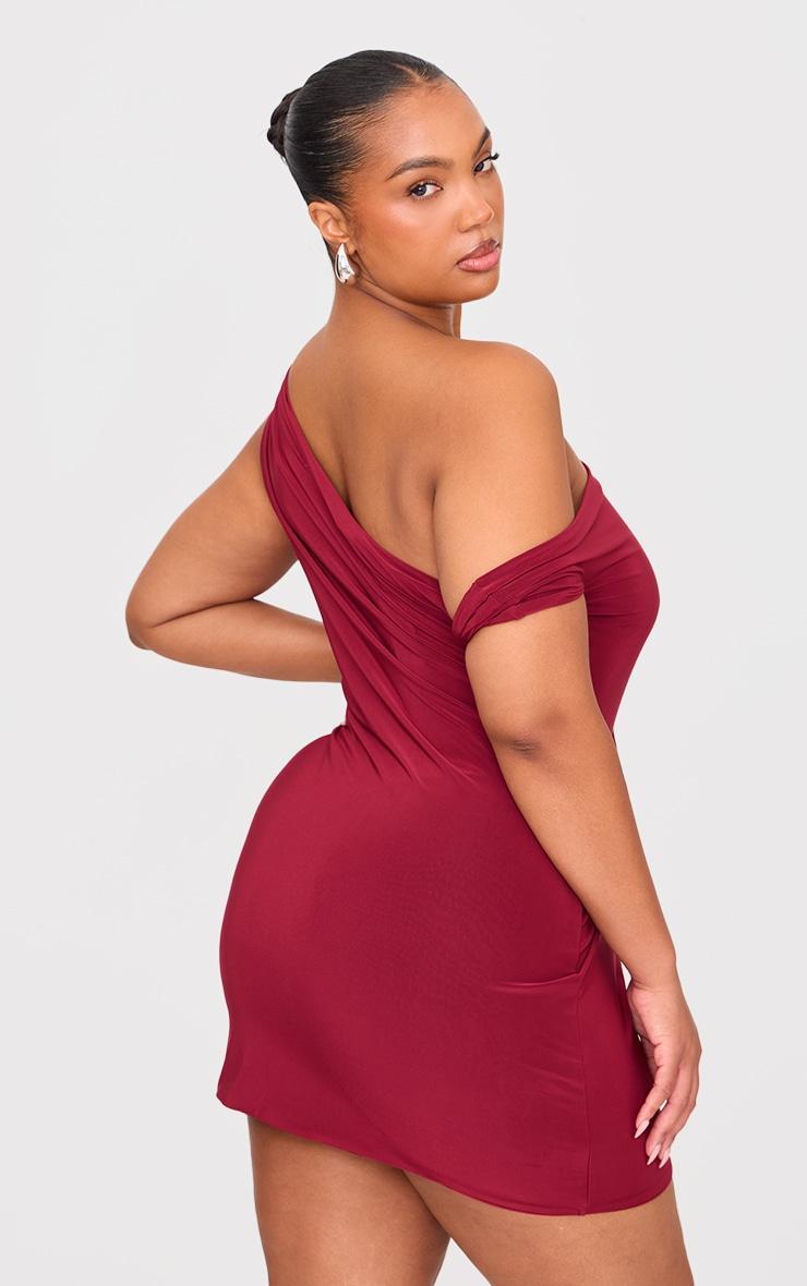 Plus Burgundy Double Layer Slinky Twist Bodycon Dress Product Image