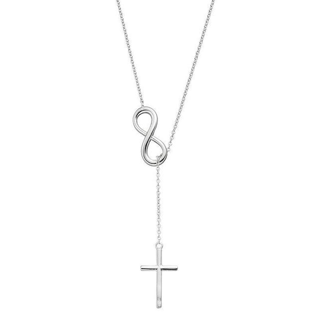 Sterling Silver Infinity & Cross Lariat Necklace, Womens Product Image