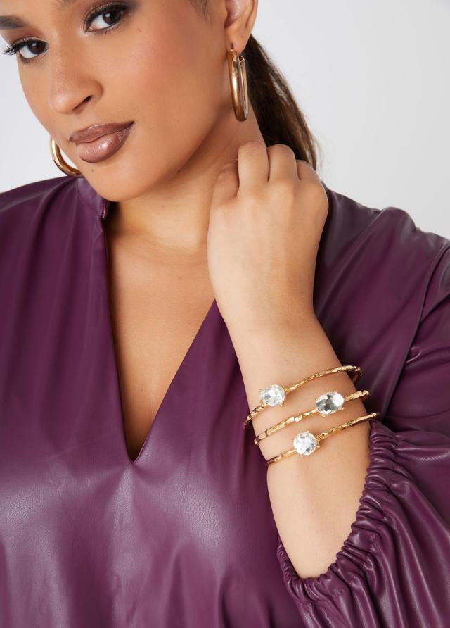 Plus Size Crystal Hammered Gold Tone Cuff Ashley Stewart Product Image