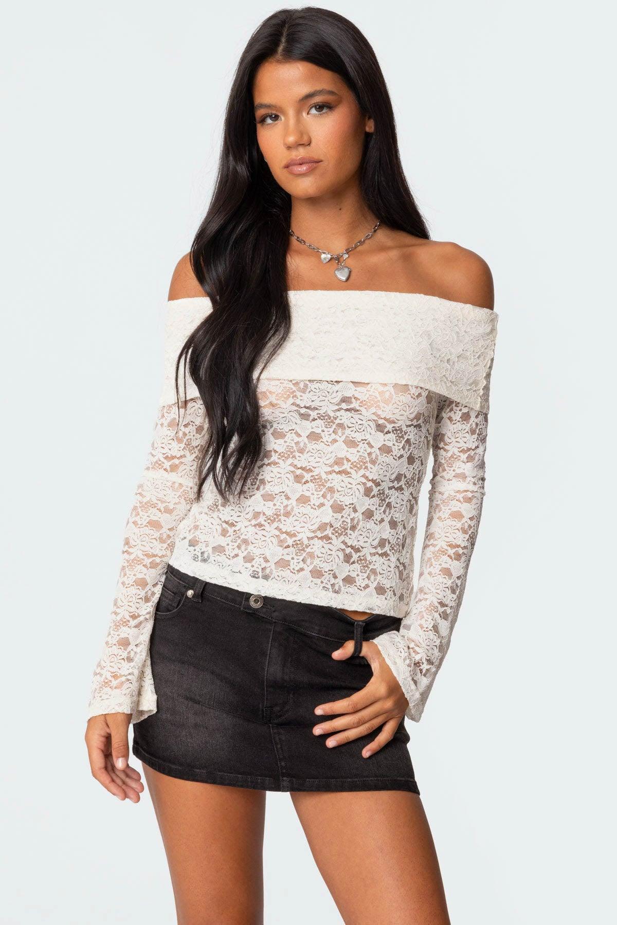 Ashley Off Shoulder Sheer Lace Top product image