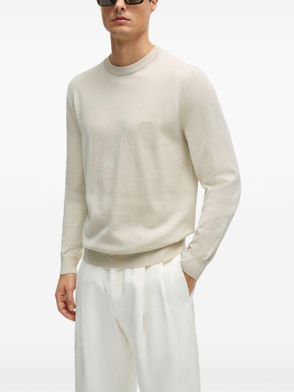 Logo-embroidered Cotton Jumper In Neutrals Product Image