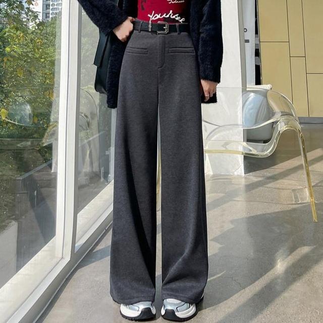 High Rise Plain Wide Leg Pants Product Image