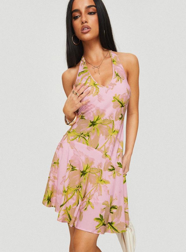 Alcedo Halter Mini Dress Pink / Green Product Image