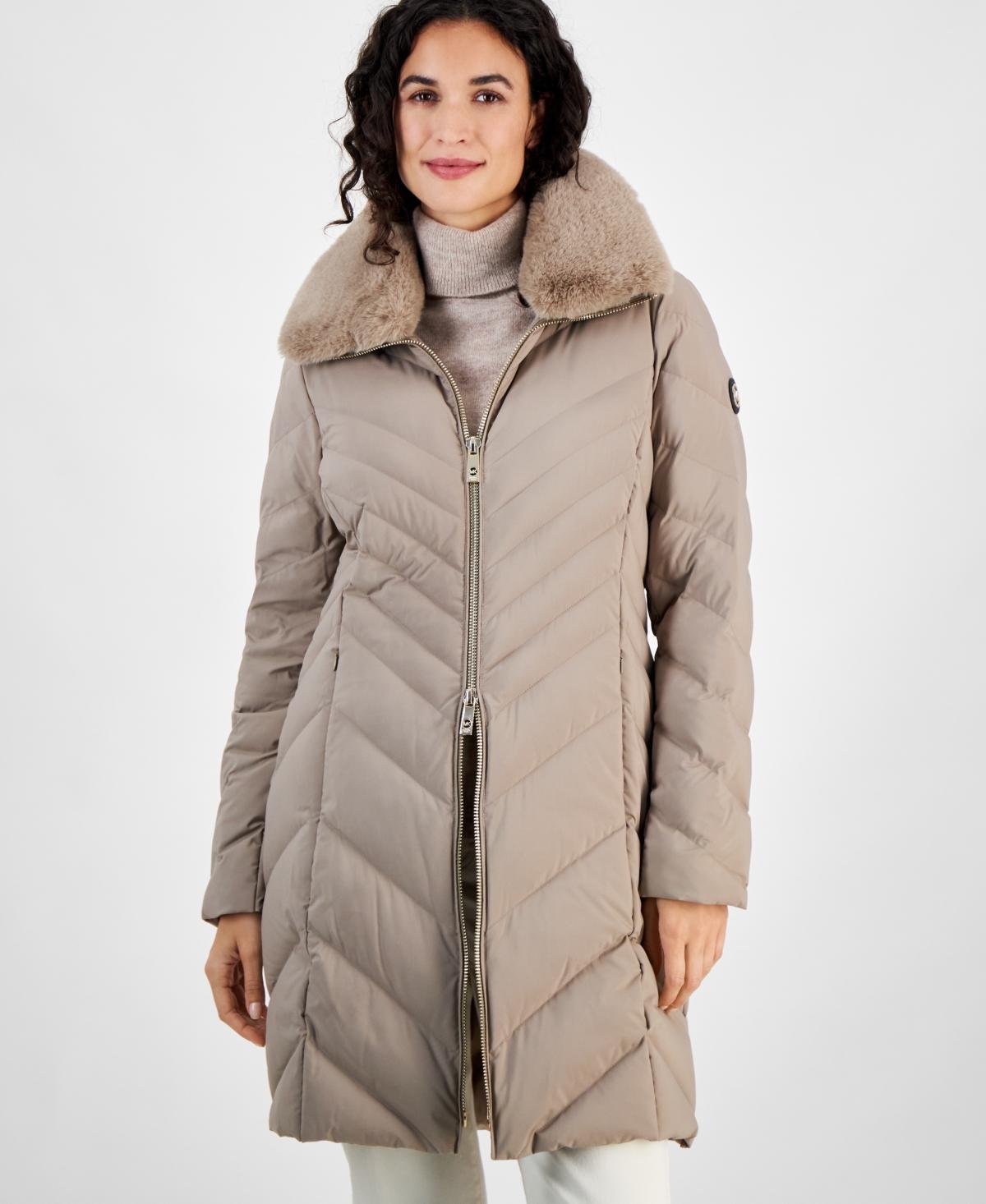 Michael Michael Kors Womens Faux-Fur-Trim Hooded Puffer Coat, Created for Macys Product Image