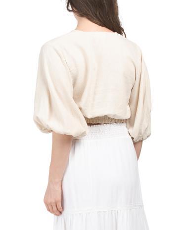 Linen Blend Twist Front Crop Top for Women Product Image