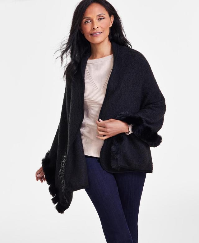 I.n.c. International Concepts Womens Faux-Fur-Trim Wrap, Created for Macys Product Image