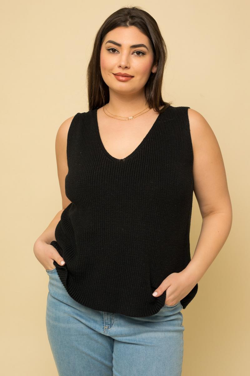 Plus Size Deep V Sweater Tank Product Image