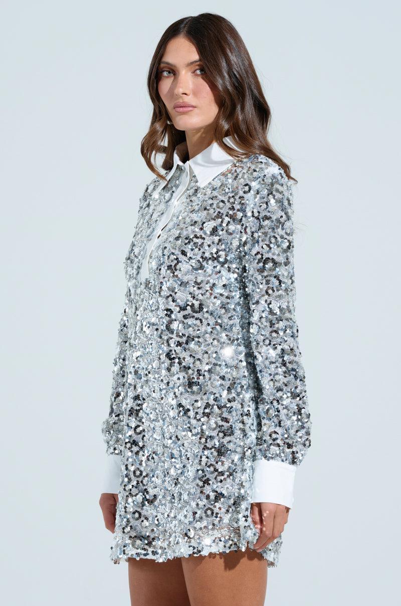 SO POSH BEADED SEQUIN SHIRT DRESS Product Image