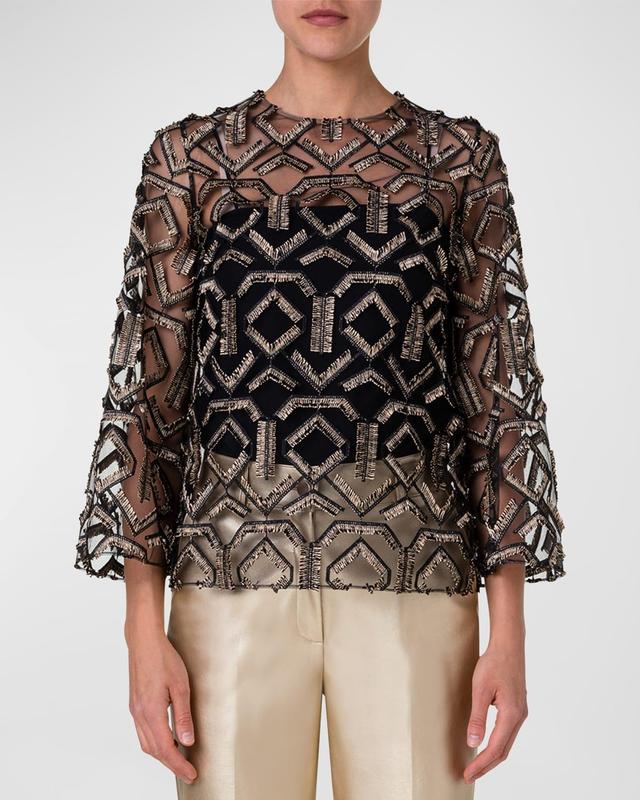 Womens Metallic Embroidered Top Product Image