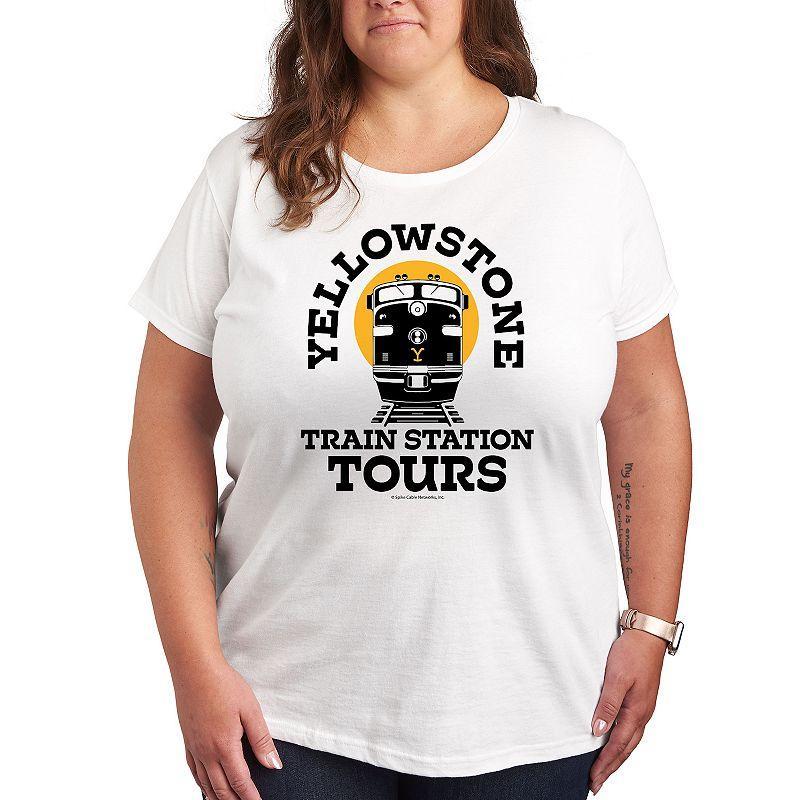 Plus Yellowstone Train Station Tours Graphic Tee, Womens Grey Green Product Image