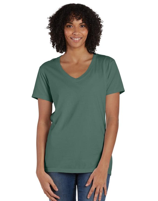 Hanes Womens Garment Dyed V-Neck T-Shirt Soothing Blue 3XL Product Image