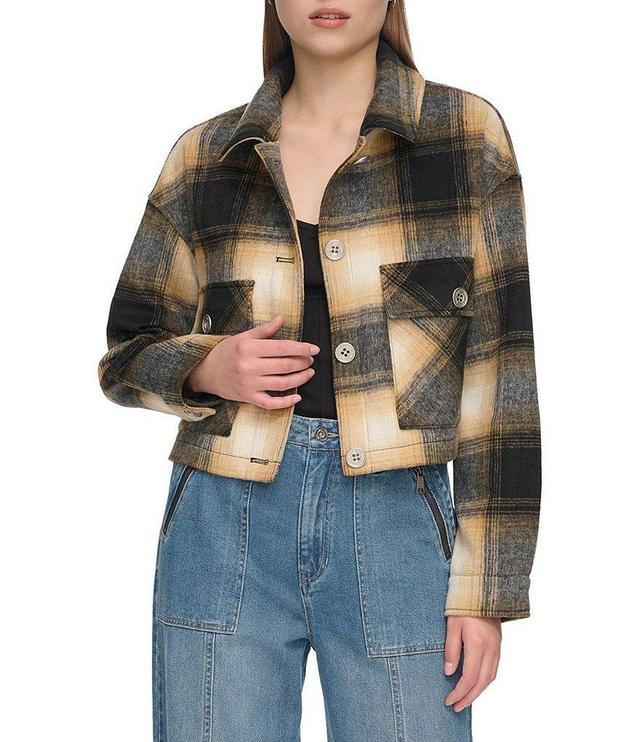 DKNY Plaid Point Collar Long Sleeve Button Front Jacket Product Image