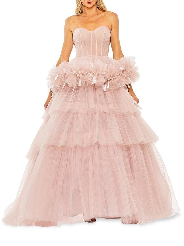 Womens Feather-Waist Tulle Gown Product Image