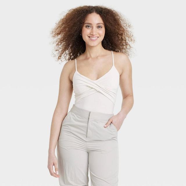 Womens Slim Fit Twist Bodysuit - A New Day Cream XL Product Image