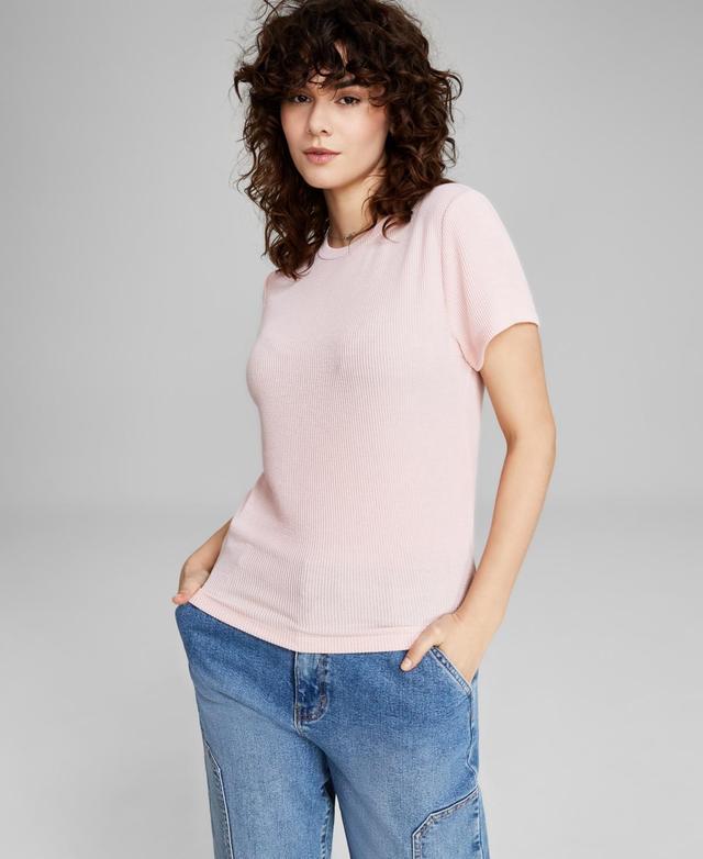 And Now This Womens Ribbed Crewneck Short-Sleeve T-Shirt, Created for Macys Product Image