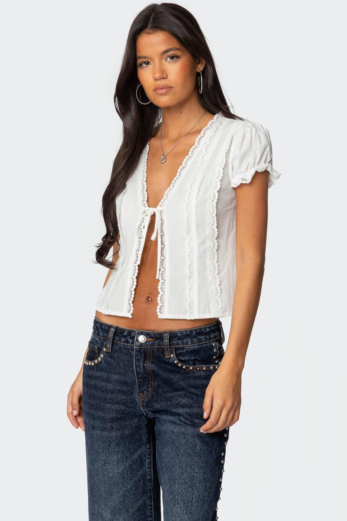 Cotton Lacey Tie Front Top Product Image