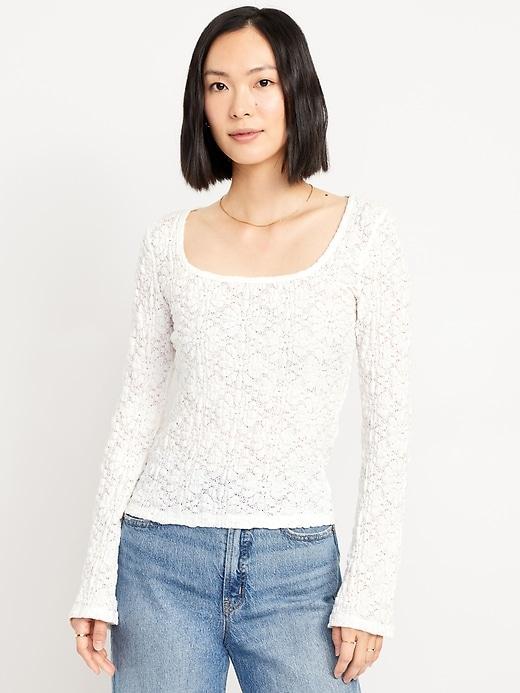 Textured Lace Scoop-Neck Top Product Image