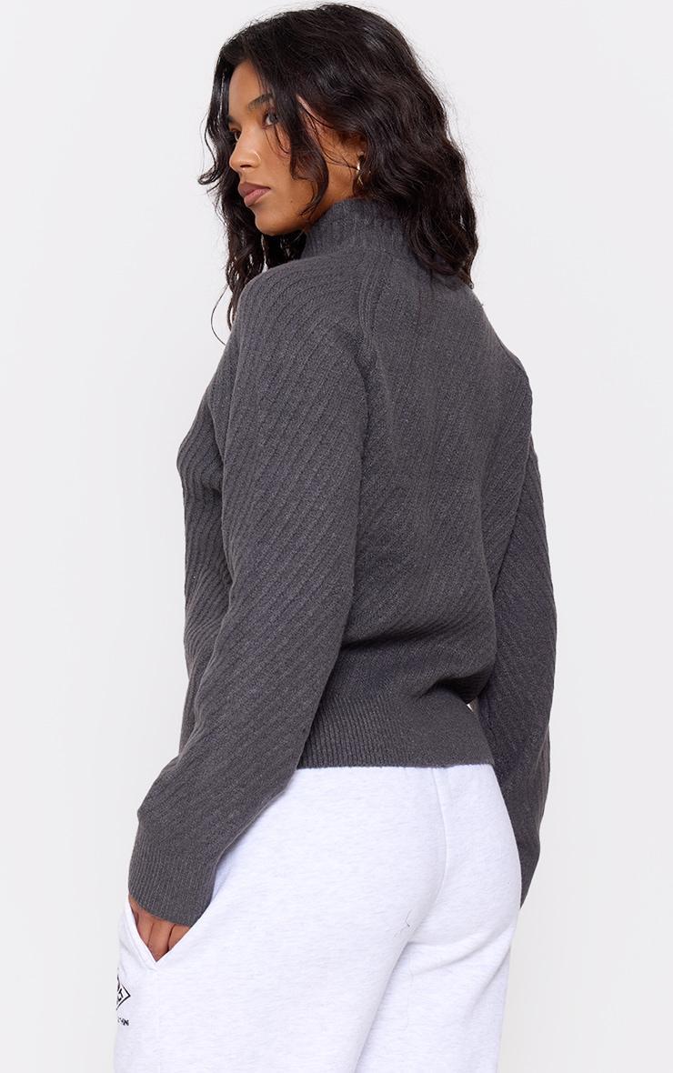 Charcoal Grey Ripple Knit Half Zip Sweater Product Image