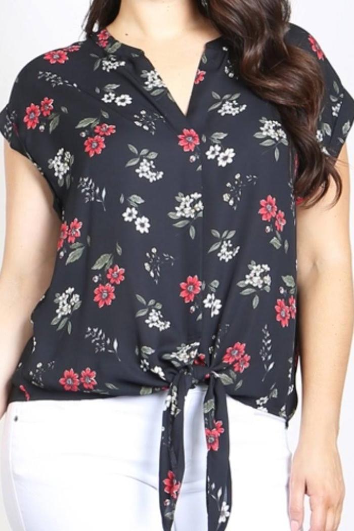 Floral V-Neck Tie Waist Blouse Product Image