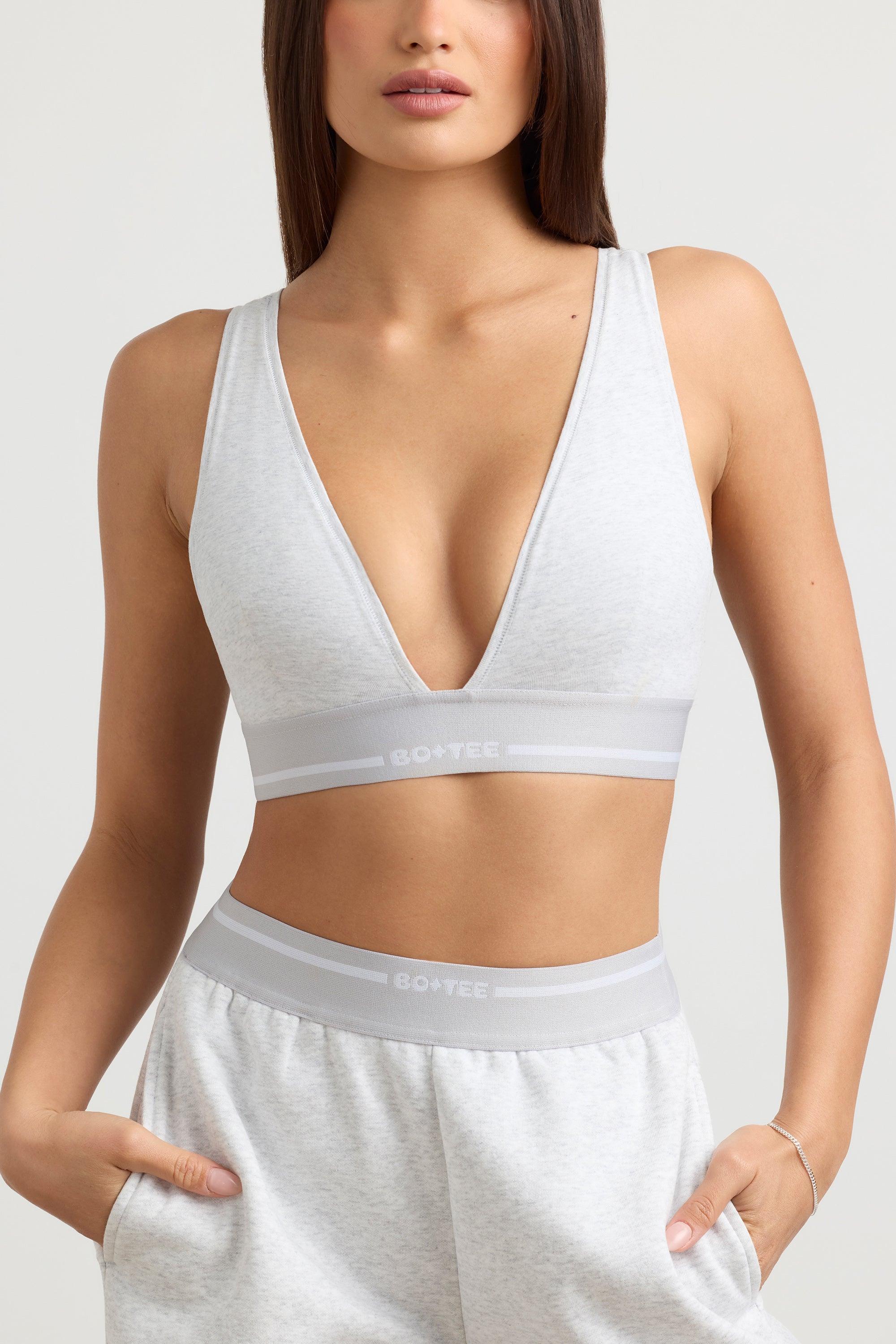 Plunge-Neck Crop Top in Grey Marl Product Image