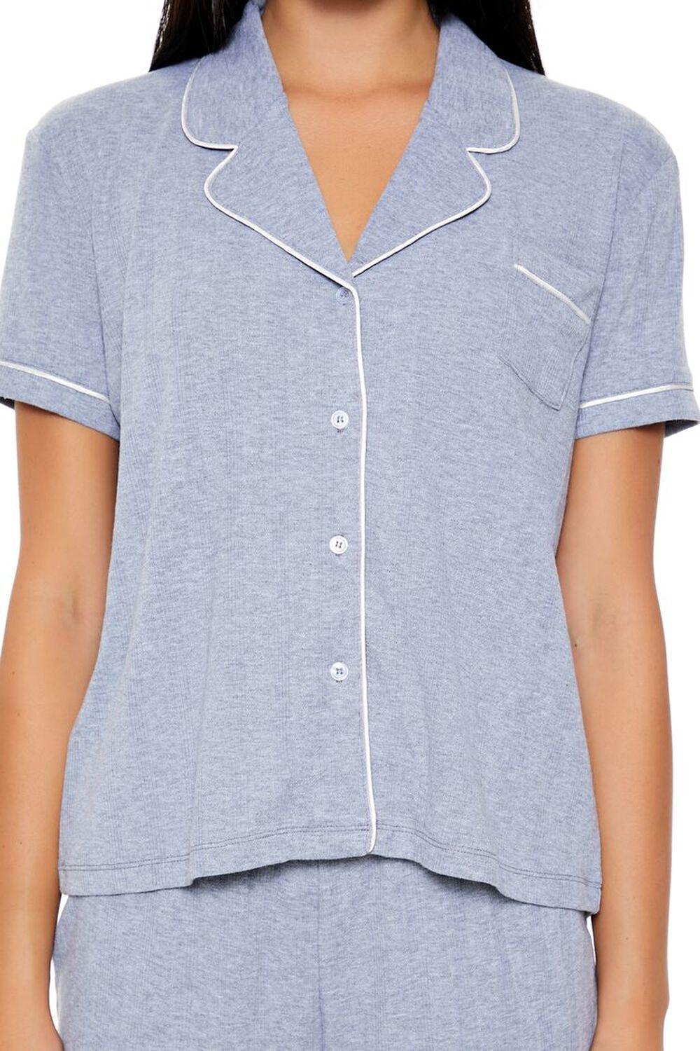 Piped-Trim Shirt & Shorts Pajama Set | Forever 21 Product Image