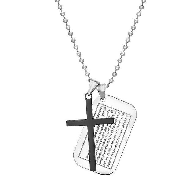 1913 Mens Stainless Steel Cross & The Lords Prayer Dog Tag Necklace Two Tone Product Image