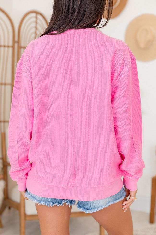 Moody Smiley Hot Pink Corded Graphic Sweatshirt FINAL SALE Product Image