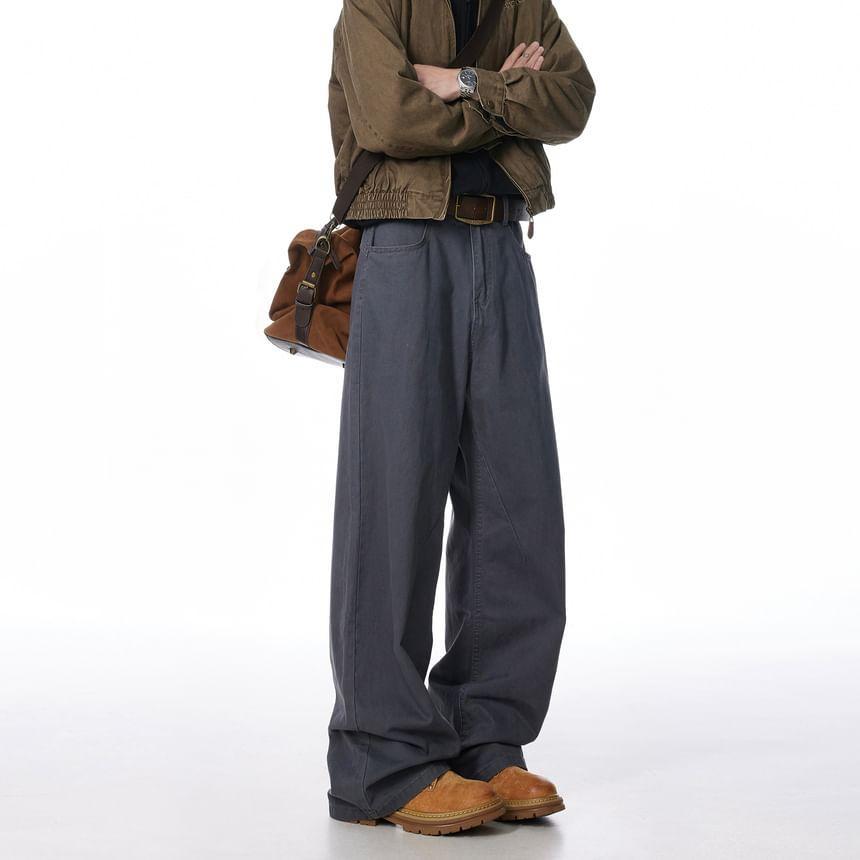 Mid Rise Plain Straight Leg Pants Product Image